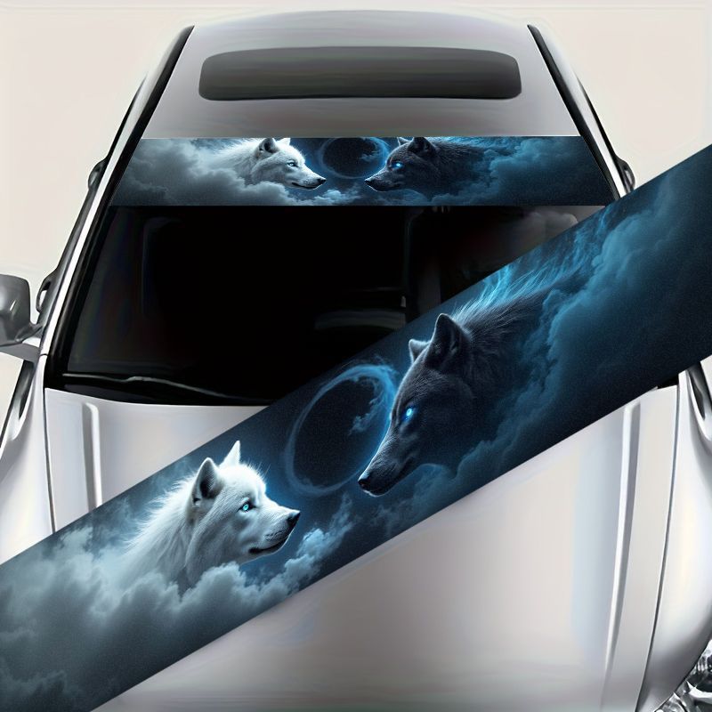 1PC Dual Wolf-themed Car Front - Car Accessories Banner review and price