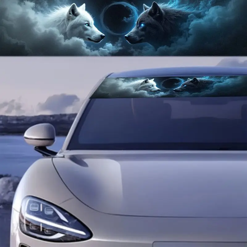 1PC Dual Wolf-themed Car Front - Car Accessories Banner review and price