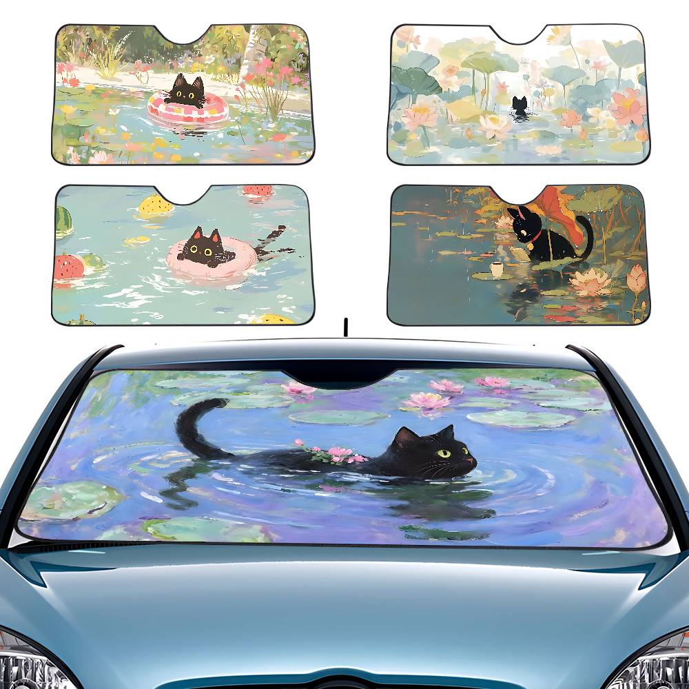 Cartoon Cat In Lotus Leaf Car  - Car Accessories Window review and price